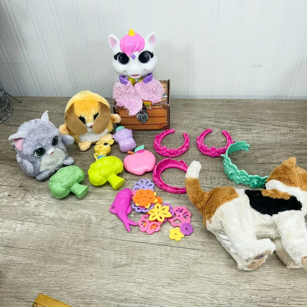 FurReal Friends Calico Cat Plush Unicorn Interactive Toy Lot with Accessories